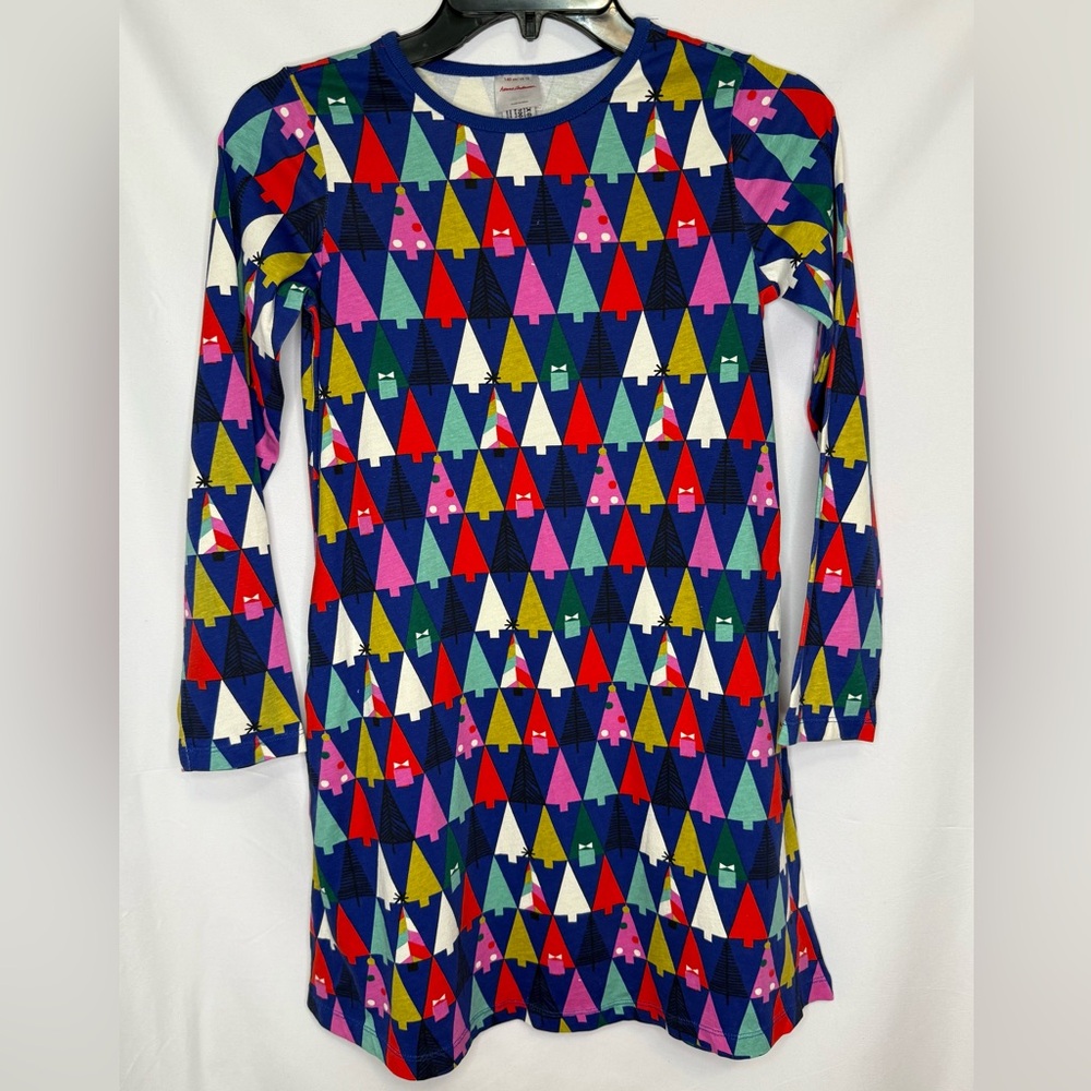 Hanna Andersson Christmas Tree Print Long Sleeve Cotton Dress Size 10 Like New
